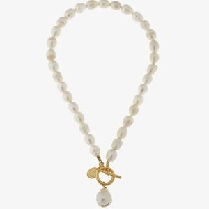 Elegant White Pearl Necklace with Gold Accents